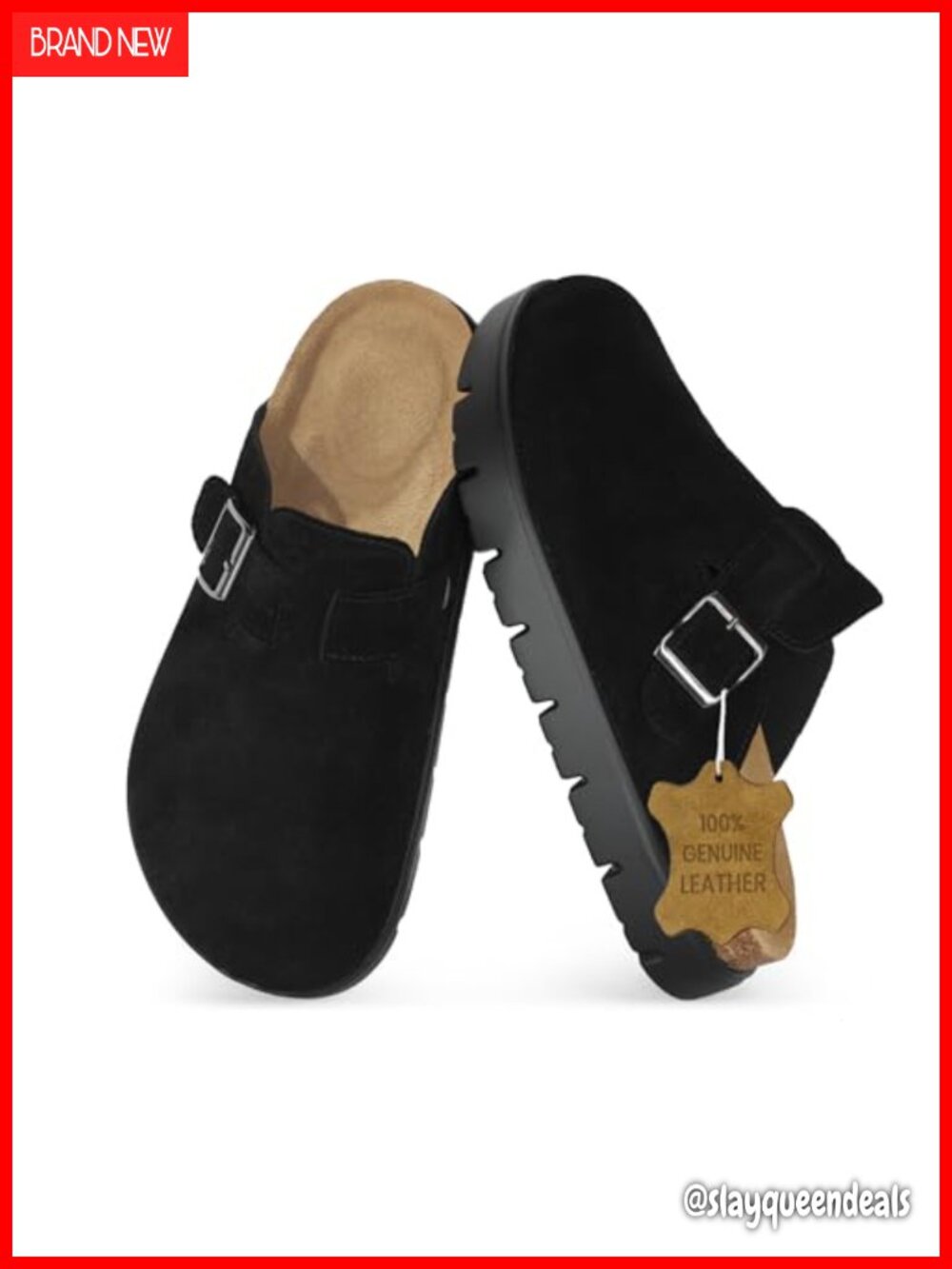 Genuine Leather Chunky Platform Clogs Women Memory Foam Arch Support Cork